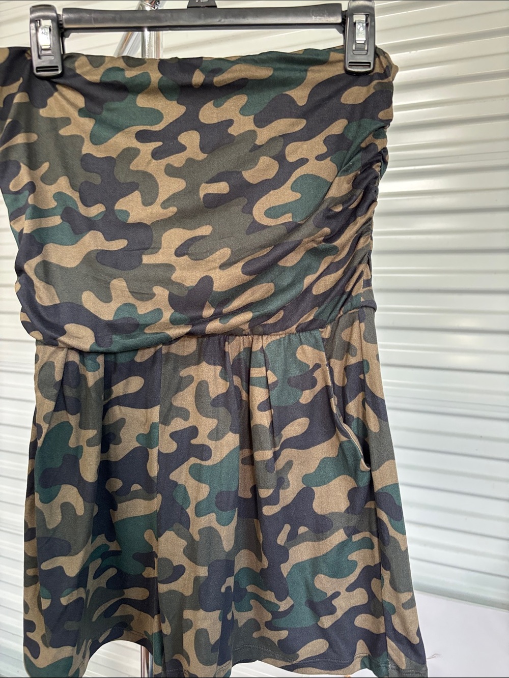Popular Basics Green and Brown Camouflage Strapless one piece shorts